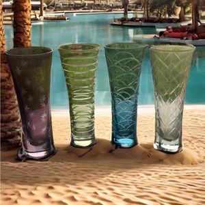 IWA Bella Festiva champagne flutes hand made unique colored glass vintage